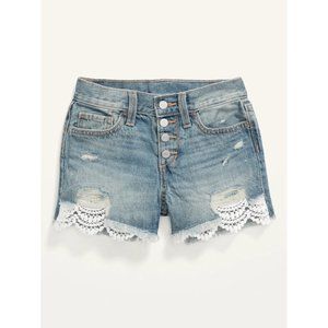 High-Waisted Button-Fly Lace-Trim Jean Shorts for Girls - Size 14
